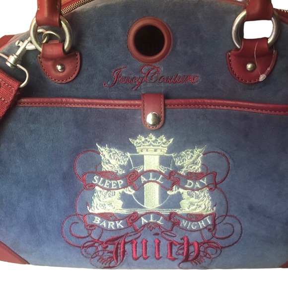 Rare Juicy Couture Sleep all day Bark all night velour blue dog carrier - Picture 2 of 11